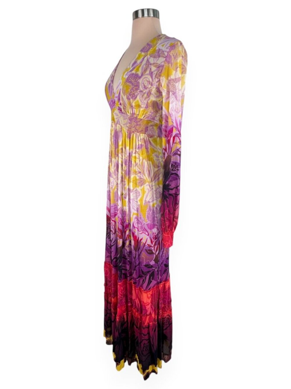 Fuzzi Gaultier Degrade Multicolor Floral Ombre Long Sleeve Maxi Dress NWT New XL - Picture 4 of 7